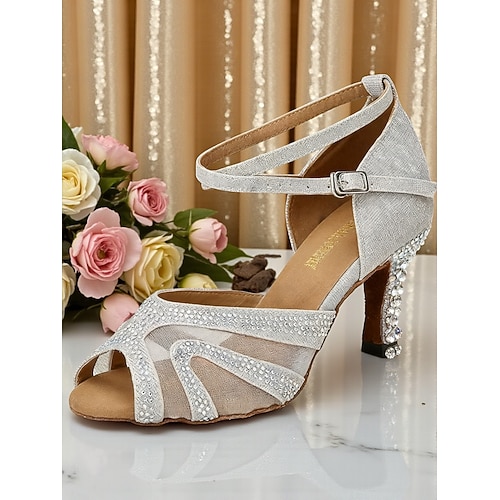 Scarpe Da Ballo In Raso Per Donna, Tacco 6/7.5/9 Cm, Suola In Cuoio, Per Latino E Matrimonio