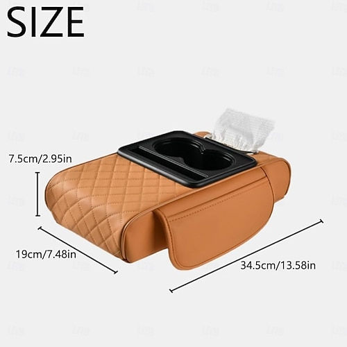  Luxury Style Car Armrest Box Multifunctional Storage Box, Diamond Pattern Tissue Box, with Cup Holder Mobile Phone Slot, Built-In Car Storage Box, Universal Four-In-One, Car Tissue Box Armrest Box