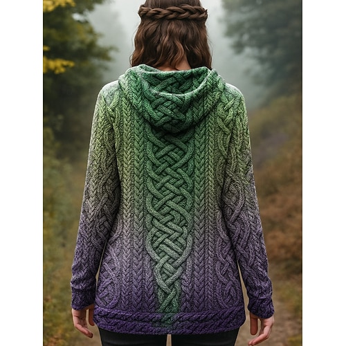  Γυναικεία Ζακέτα Καθημερινά Καθημερινό Γραφική Γεωμετρικό Κοτλέ Με Κουκούλα Κουρελού Τσέπη Κουμπιά Μακρυμάνικο Μακριές μπλούζες Πλέκω ΕΞΩΤΕΡΙΚΟΥ ΧΩΡΟΥ Σαββατοκύριακο Μαύρο Βυσσινί Φθινόπωρο Χειμώνας