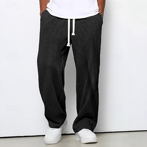  Homens Calça de moletom com pernas largas Calças Calças de Veludo Calças largas Calça casual Com Cordão Cintura elástica Tecido Listrado Pavio Humido Respirável Comprimento total Esportes Casual