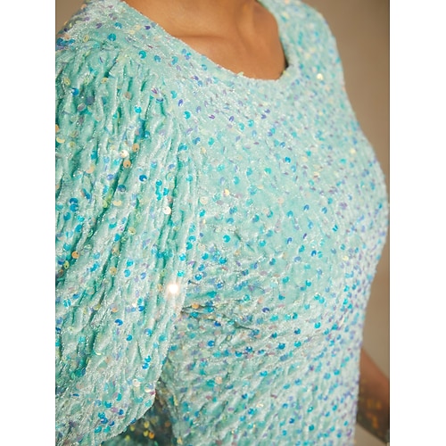  Women's Midi Dress Trumpet Mermaid Dress Elegant Puff Sleeve Party Sequin Half Sleeve Crew Neck Sage Green Spring Fall Winter