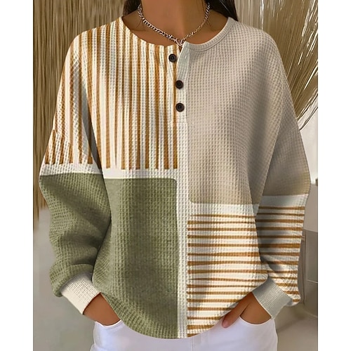  Dames Trui-sweatshirt Grafisch Geometrisch Elegant Vintage Modieus Lange mouw Strakke ronde hals Normale tops Huis Bruiloft gast Dagelijks gebruik Knop blauw Donker Rood Groen Regenboog Lente Herfst
