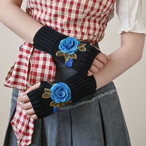  Naisten 1 pari Puolisormi / Neulotut käsineet Aktiivinen / Katutyyli Hanskat - Kukka Painettu