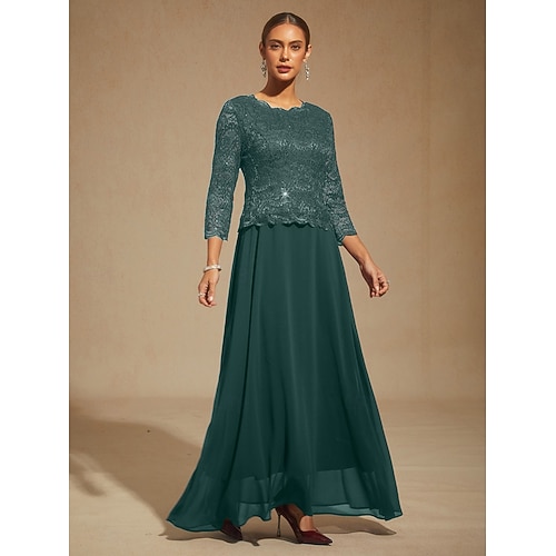  Naisten Maksimekko Sifonki Mekko Tyylikäs Häävieras Iltajuhlat Normaali Yhtenäinen väri 3/4 hiha Tiukka pyöreä kaula-aukko Smaragdin vihreä Kevät Syksy Talvi