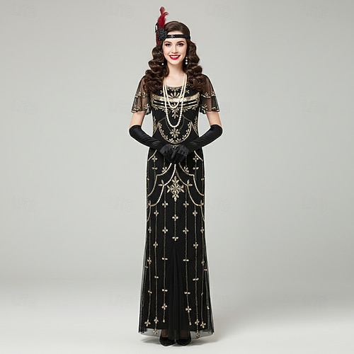 Set Roaring 20s 1920s Cocktail Dress Ankle Length Dress Outfits Prom Dresses  with Accessories Short Sleeves The Great Gatsby Charleston Wedding Guest  Feather V Neck Fancy Dress Women's New Year 2026 - 63.99