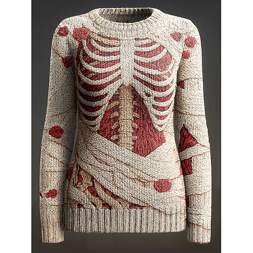 Pull pour femmes Pull Squelette Mode Décontractée Imprimé Squelette Col Ronde Patchwork Tricoté Manches Longues Hauts Normaux Tricot Noir Rose Automne Hiver