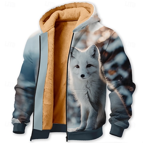  Per uomo Volpe Stampa 3D Pile Felpa con Cappuccio Giacca di pelle Felpa Classico Militare Da caccia Girocollo All'aperto Campeggio Blu Marrone Con zip Autunno Inverno progettista S M L XL 2XL 3XL