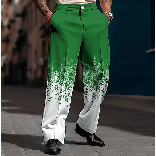  Christmas Men's Christmas Scene Printed Pants Snowflake Business Casual 3D Print  Trousers Outdoor Street Wear to work Polyester Black and White Wine Yellow S M L High Elasticity Pants
