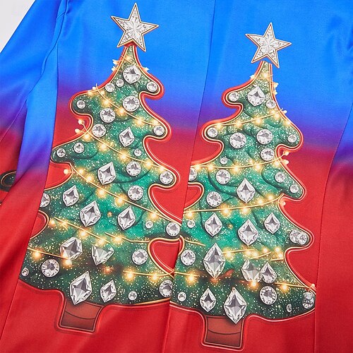  Christmas Men's Christmas Tree Blazer Jacket Comfortable Artistic Casual Party Evening Wear Daily Festival Buttons Print Spring Fall Winter Notch Long Sleeve Red 1 Red Blue
