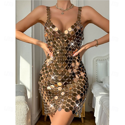 slim fit dress slacks Gold Sequin Embellished T-shirt Dress main image 0