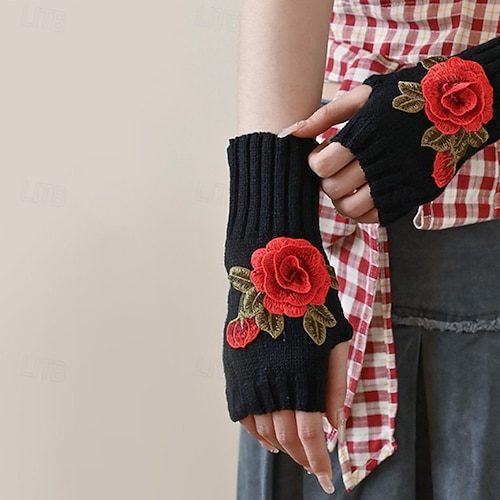  Naisten 1 pari Puolisormi / Neulotut käsineet Aktiivinen / Katutyyli Hanskat - Kukka Painettu