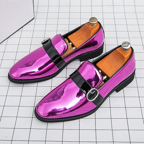 Men's Pink Patent Leather Monk Strap Shoes with Black Accents - Trendy Dress Shoes for Fashion-forward Events 2026 - $54.99 Men's Pink Patent Leather Monk Strap Shoes with Black Accents - Trendy Dress Shoes for Fashion-forward Events 2026 - $54.99