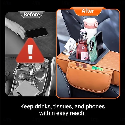  Luxury Style Car Armrest Box Multifunctional Storage Box, Diamond Pattern Tissue Box, with Cup Holder Mobile Phone Slot, Built-In Car Storage Box, Universal Four-In-One, Car Tissue Box Armrest Box