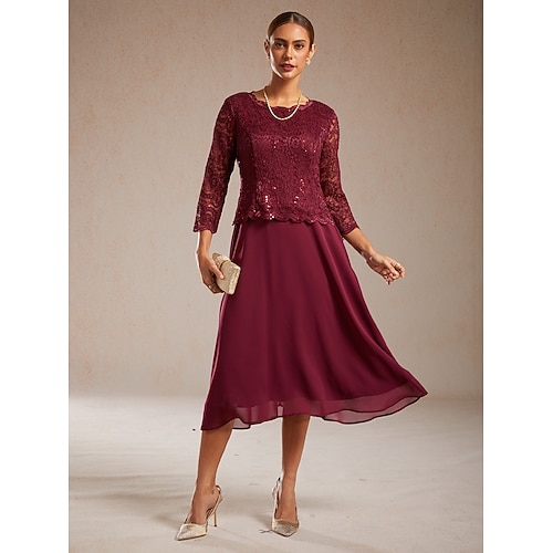  Dámské Midi šaty Áčkové šaty Elegantní Svatební host Večerní oslava Běžný Pevná barva 3/4 délka rukávu Tričkový Fialová Jaro Podzim Zima