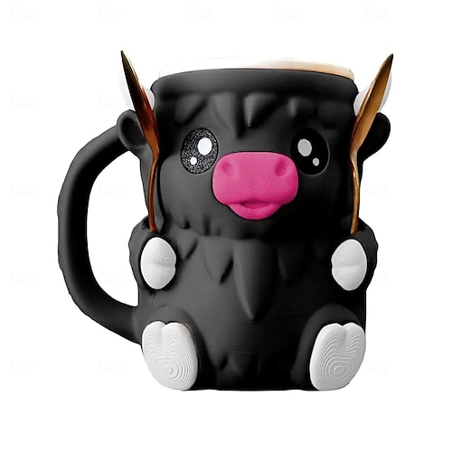 Produktbild von Eisbecherhalter Im Highland-Kuh-Design – 3D-gedruckt, Mit Snack-Schublade & Griff, Inkl. 2 Löffel – Geschenk Für Kuh-Fans