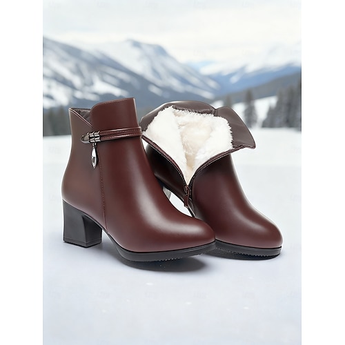 Women's Black Ankle Boots with Wool Lining  Warm Faux Leather Winter  Heeled Boots for Cold Weather, Office & Casual Outfits 2026 - $64.99