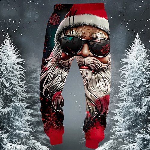  Christmas Men's Santa Claus funny christmas Sweatpants Joggers Trousers Mid Waist Drawstring Elastic Waist Casual Outdoor Holiday Athletic Sweatpants with Pockets Fall Winter 3D Print Blue Red Purple