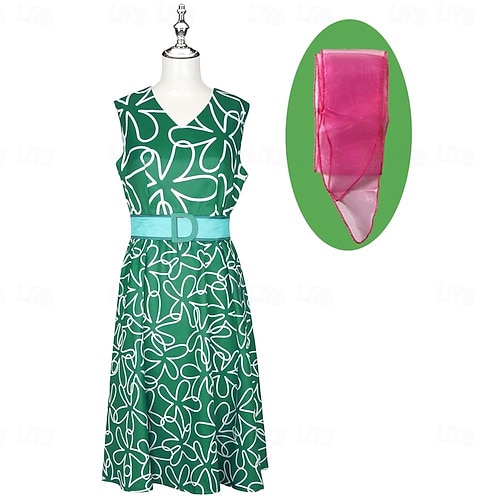green and white quince dress Inside Out 2 Disgust Green Dress Childrenswear Kids Children Cosplay C –  Cosplaysky.ca main image 1