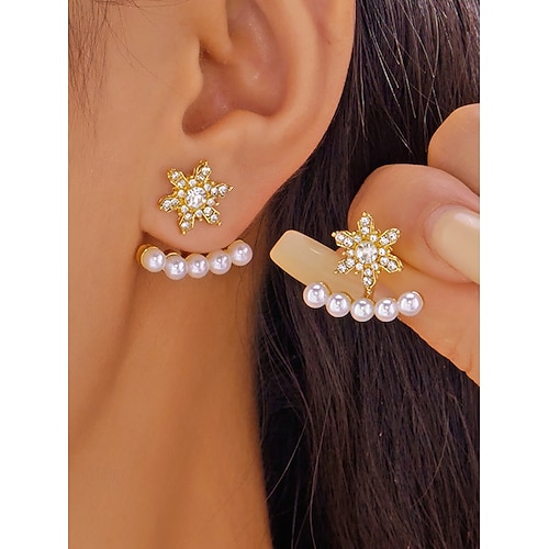  Γυναικεία χριστουγεννιάτικα σκουλαρίκια με νιφάδες χιονιού - κράμα αλουμινίου με λεπτομέρειες από κρύσταλλο και μαργαριτάρι, κομψά εορταστικά κοσμήματα για πάρτι και χειμερινές περιστάσεις