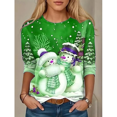  Tricou pentru femei Grafic Vintage Modă Elegant Mâneci lungi Gât rotund Tops obișnuite Print zilnic Weekend Alb Roșu Albastru Primăvară Toamnă Iarnă