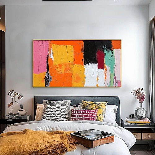 dipinto a olio fatto a mano bianco arancione blu dipinto astratto dipinto a mano pennellate pittura a olio moderna extra large opera d'arte vibrante d