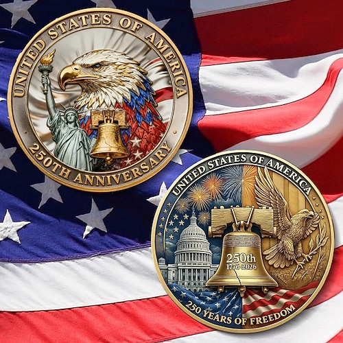 aquila moneta commemorativa del 250° anniversario della Liberty America – moneta da collezione patriottica, campana dorata della Liberty design della 