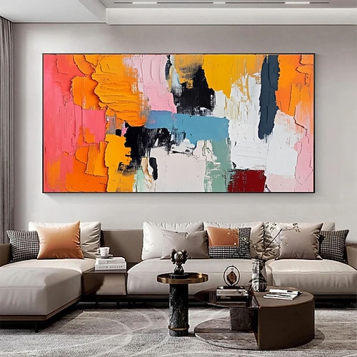 dipinto a olio fatto a mano bianco arancione blu dipinto astratto dipinto a mano pennellate pittura a olio moderna extra large opera d'arte vibrante d