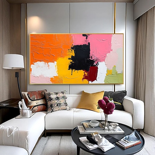 dipinto a olio fatto a mano bianco arancione blu dipinto astratto dipinto a mano pennellate pittura a olio moderna extra large opera d'arte vibrante d