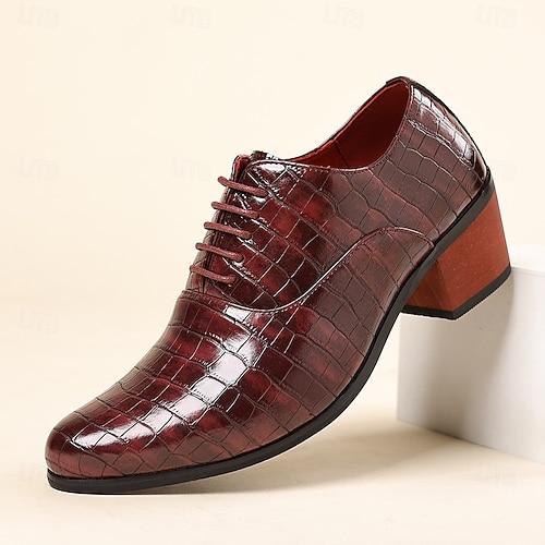 Men's Burgundy Crocodile Patterned Faux Leather Dress Shoes - Elegant Footwear for Special Occasions and Evening Wear