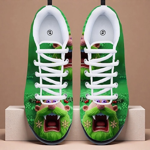  Herrsneakers med julfigurer – 3D-tryckt design, roliga och festliga, perfekta för högtidssammankomster och familjefester