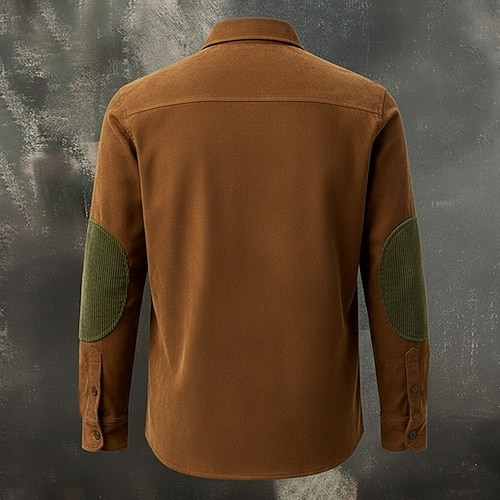  Homens Camisa Social Camisa casual camisa vintage Camiseta de Veludo camisa de botão Camisas de camurça Preto Marron Caqui Manga Longa Bloco de cor Lapela Casual Diário Patchwork Roupa Moda Vintage