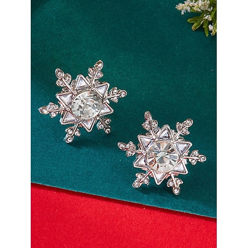  Γυναικεία χριστουγεννιάτικα σκουλαρίκια με νιφάδες χιονιού - κράμα αλουμινίου με λεπτομέρειες από κρύσταλλο και μαργαριτάρι, κομψά εορταστικά κοσμήματα για πάρτι και χειμερινές περιστάσεις