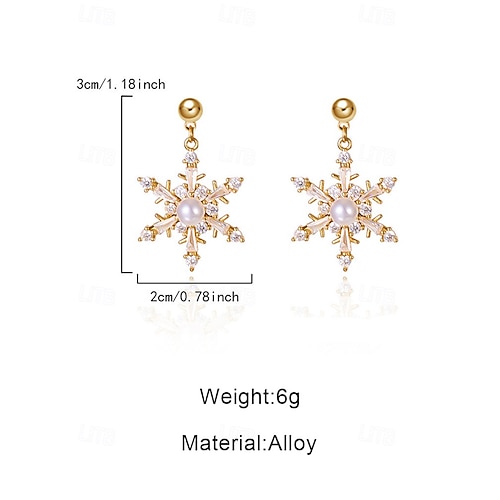  Γυναικεία χριστουγεννιάτικα σκουλαρίκια με νιφάδες χιονιού - κράμα αλουμινίου με λεπτομέρειες από κρύσταλλο και μαργαριτάρι, κομψά εορταστικά κοσμήματα για πάρτι και χειμερινές περιστάσεις