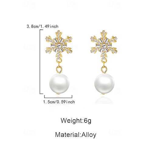  Γυναικεία χριστουγεννιάτικα σκουλαρίκια με νιφάδες χιονιού - κράμα αλουμινίου με λεπτομέρειες από κρύσταλλο και μαργαριτάρι, κομψά εορταστικά κοσμήματα για πάρτι και χειμερινές περιστάσεις