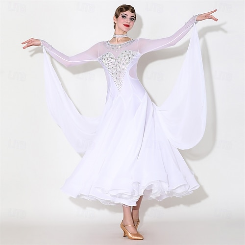 white ballroom dance dresses Sparkling Dress Smooth Dance Dress With Crystals B0015A Stunning white fringe Latin competition dress Women's Elegant White Ballroom Dance