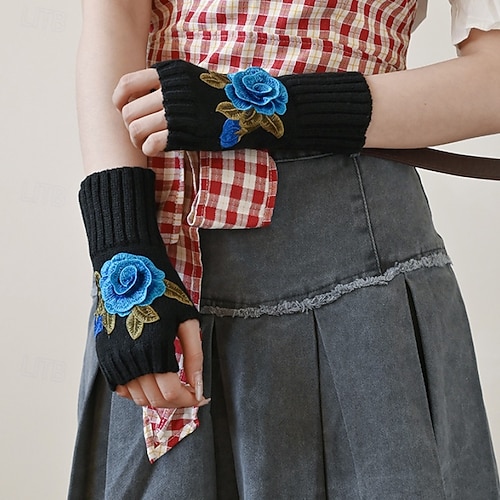  Naisten 1 pari Puolisormi / Neulotut käsineet Aktiivinen / Katutyyli Hanskat - Kukka Painettu