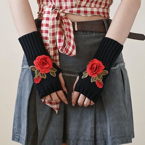  Naisten 1 pari Puolisormi / Neulotut käsineet Aktiivinen / Katutyyli Hanskat - Kukka Painettu