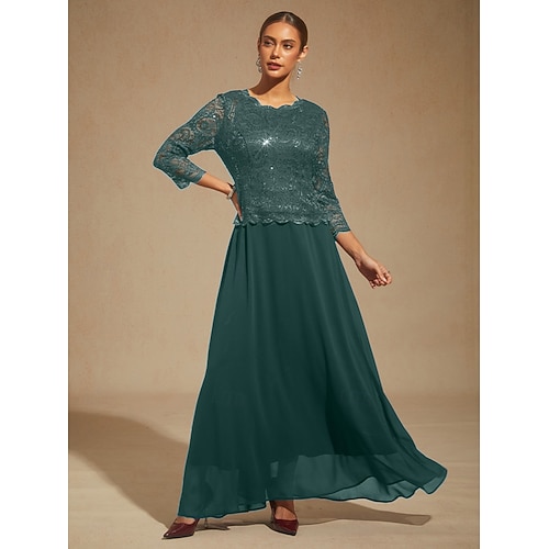  Naisten Maksimekko Sifonki Mekko Tyylikäs Häävieras Iltajuhlat Normaali Yhtenäinen väri 3/4 hiha Tiukka pyöreä kaula-aukko Smaragdin vihreä Kevät Syksy Talvi