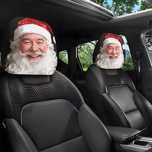  2 τεμάχια χριστουγεννιάτικα καλύμματα αυτοκινήτου με τυπωμένο τον Άγιο Βασίλη, εσωτερική διακόσμηση, γενικής χρήσης, πλενόμενα, εύκολα στην εγκατάσταση, κατάλληλα για μεγάλα οδικά ταξίδια, πάρτι