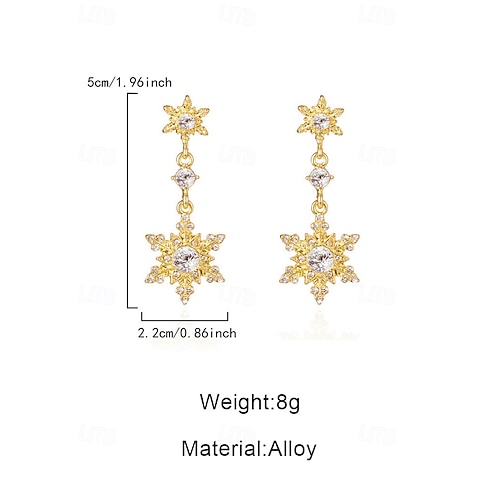  Γυναικεία χριστουγεννιάτικα σκουλαρίκια με νιφάδες χιονιού - κράμα αλουμινίου με λεπτομέρειες από κρύσταλλο και μαργαριτάρι, κομψά εορταστικά κοσμήματα για πάρτι και χειμερινές περιστάσεις