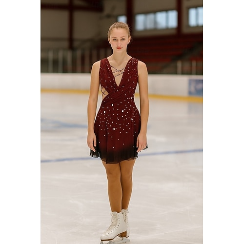 Figure Skating Dress Women's Girls' Ice Skating Dress Burgundy Patchwork Open Back Mesh Spandex Stretchy Training Practice Professional Skating Wear Thermal Warm Crystal / Rhinestone Sleeveless Ice 2026 - $274.09 Figure Skating Dress Women's Girls' Ice Skating Dress Burgundy Patchwork Open Back Mesh Spandex Stretchy Training Practice Professional Skating Wear Thermal Warm Crystal / Rhinestone Sleeveless Ice 2026 - $274.09