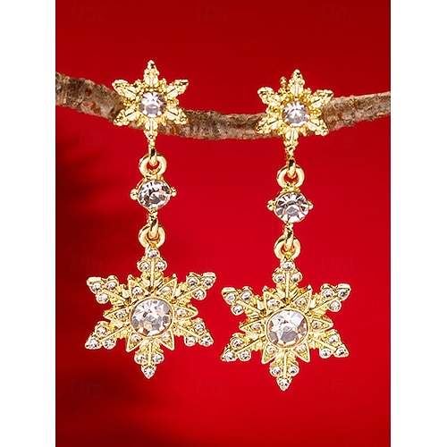  Γυναικεία χριστουγεννιάτικα σκουλαρίκια με νιφάδες χιονιού - κράμα αλουμινίου με λεπτομέρειες από κρύσταλλο και μαργαριτάρι, κομψά εορταστικά κοσμήματα για πάρτι και χειμερινές περιστάσεις