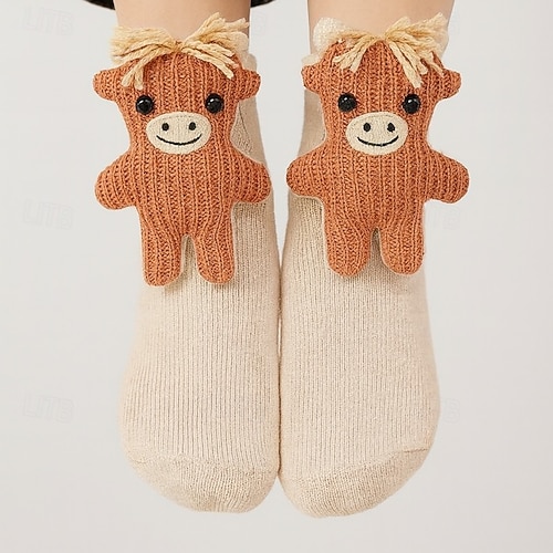 Chaussettes Tricotées Main Motifs Animaux 3D - Coton Double Épaisseur - Chaudes Et Confortables Pour L'Hiver - Taille Unique