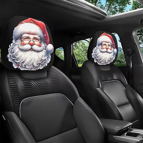  2 τεμάχια χριστουγεννιάτικα καλύμματα αυτοκινήτου με τυπωμένο τον Άγιο Βασίλη, εσωτερική διακόσμηση, γενικής χρήσης, πλενόμενα, εύκολα στην εγκατάσταση, κατάλληλα για μεγάλα οδικά ταξίδια, πάρτι