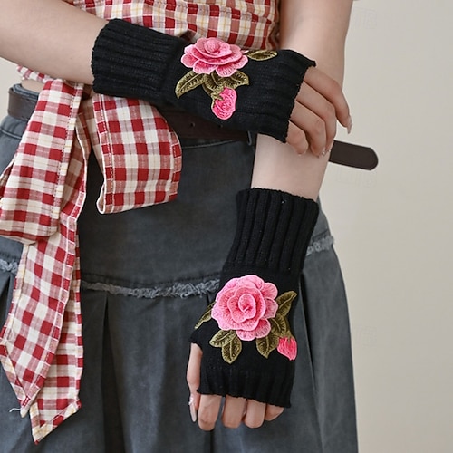  Naisten 1 pari Puolisormi / Neulotut käsineet Aktiivinen / Katutyyli Hanskat - Kukka Painettu