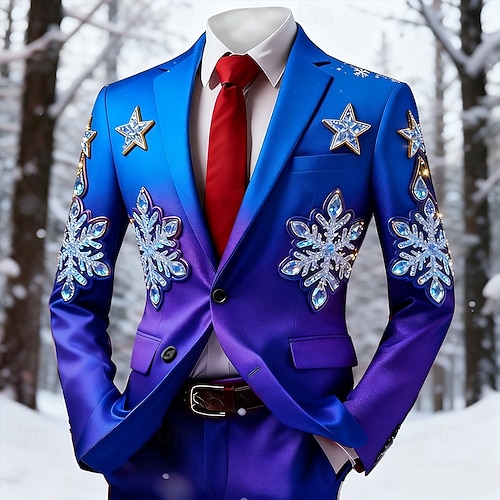  Jul Herr Snöflinga Kavajjacka Kappa Bekväm Andningsfunktion Artistisk Ledigt Festkvällskläder Dagligen Festival 3D-utskrift Knappar Höst vinter Trubbig Långärmad Blå 1 Röd 1 Rubinrött