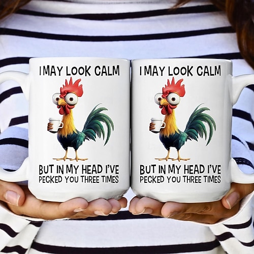  αστεία κούπα δώρου μπορεί να φαίνομαι ήρεμος αλλά στο μυαλό μου σε έχω τσιμπήσει τρεις φορές κεραμικό φλιτζάνι καφέ για λάτρεις του κοτόπουλου γραφείο σπίτι χιούμορ δώρο