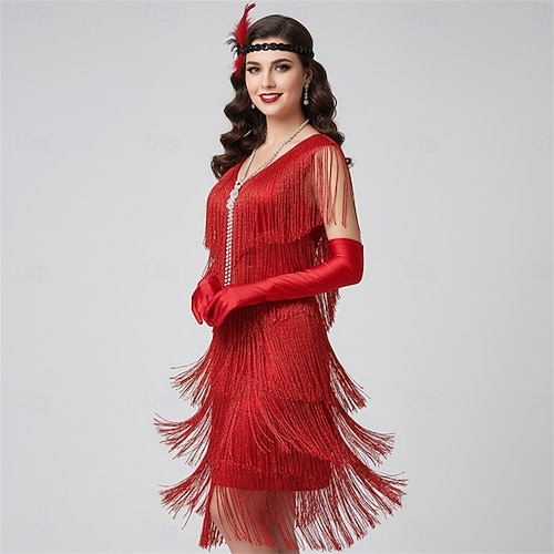 Set Roaring 20s 1920s Mini Short Length Dress Flapper Dress Outfits with  Accessories Sleeveless The Great Gatsby Wedding Guest Tassel Fringe Solid  Colored Tassel V Neck Fancy Dress Women's Masquerade 2026 - 52.99