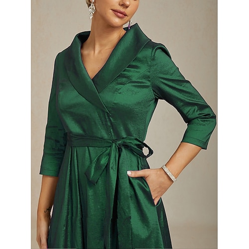  Femmes Robe maxi Robe fourreau Élégant Couleur Unie Manche 3/4 Col en V Vert Printemps Automne Hiver