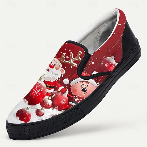  Мужские рождественские туфли Санта-Клауса без застежек — веселый дизайн с 3D-печатью, удобные и уютные, идеально подходят для рождественских вечеринок и праздничных встреч